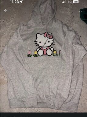 Hello Kitty Gray Pullover Hoodie with Pink and Yellow Details